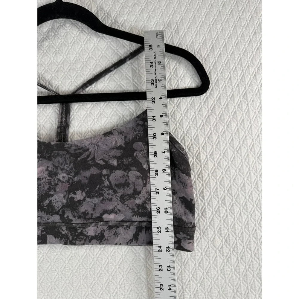 Lululemon Flow Y Bra Light Support Floral Black Grey Purple Yoga Sports Bra‎